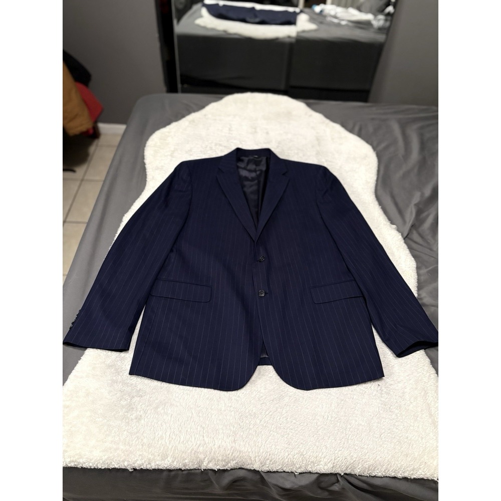 Jos A Bank‎ Executive Tailored Navy Blue Pinstripe Wool Sport Blazer Jacket 44L